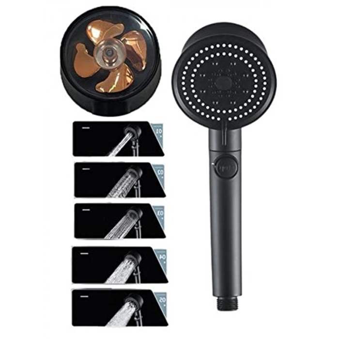 Su Tasarruflu Siyah Turbo Fan Duş Başlığı, Yüksek Basınçlı