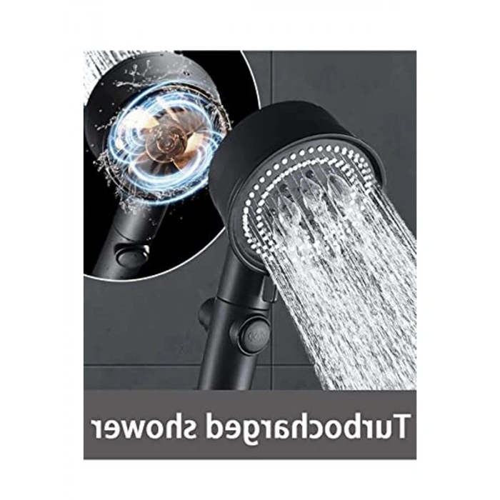 Su Tasarruflu Siyah Turbo Fan Duş Başlığı, Yüksek Basınçlı