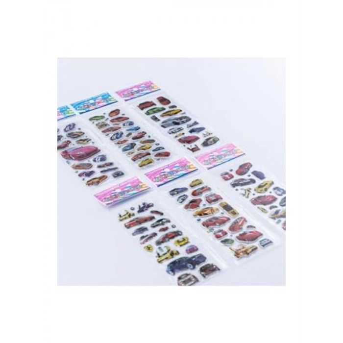 Süper Arabalar Temalı 6 Adet Kabartmalı Yapışkan Sticker