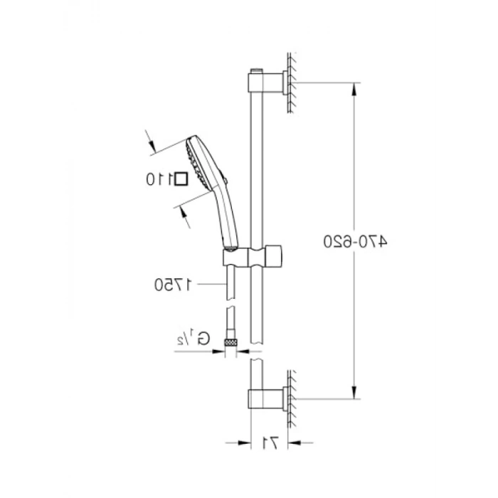 Sürgülü Duş Seti, 110 mm Kare El Duşu ile 600 mm Ray