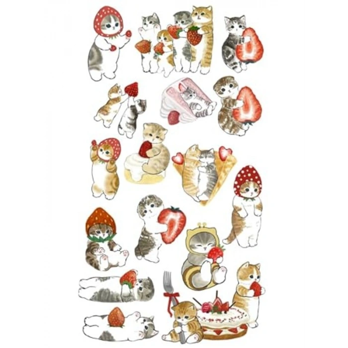 Suya Dayanıklı Çilek Kedi Sticker, Tablet ve Laptop İçin