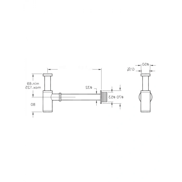 T Tipi Lavabo Sifonu - Krom Renk, G 1 1/4” Giriş