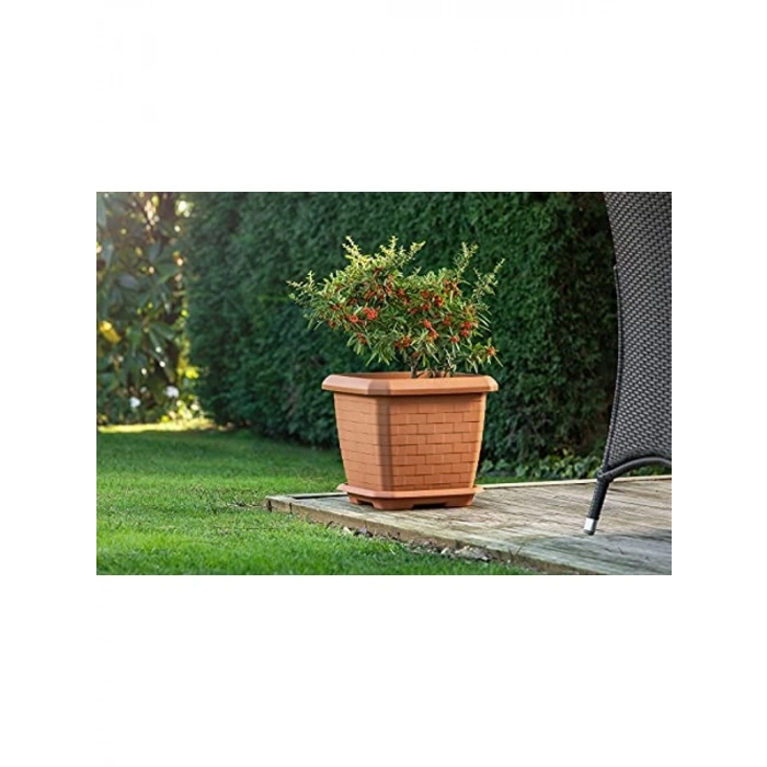 Tabaklı Kare Saksı, 37 cm Boyut, 25,5 Litre Kapasite, Antrasit Renk