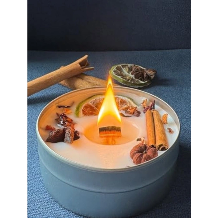 Tamamen Bitkisel Soya Mumu, Ahşap Fitilli Sandal Ağacı ve Vanilya Kokusu