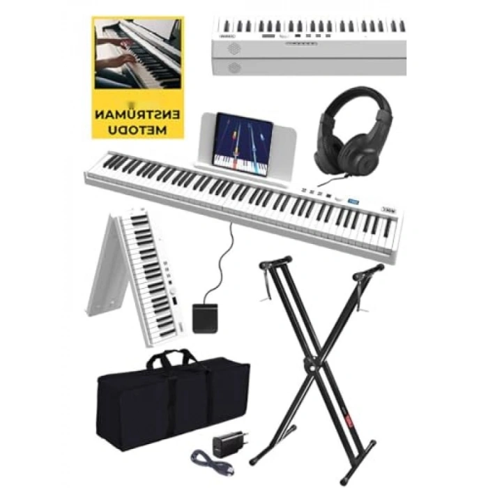Taşınabilir Dijital Piyano - 88 Tuş, Bluetooth ve Şarjlı