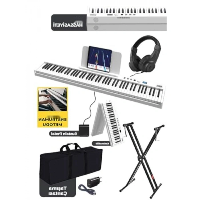 Taşınabilir Dijital Piyano - 88 Tuş, Bluetooth ve Şarjlı