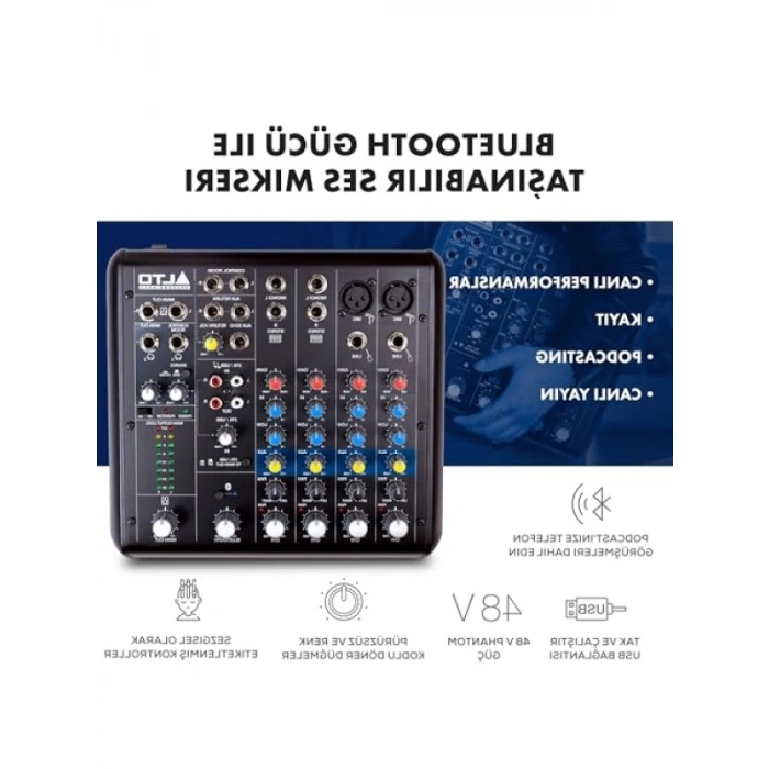 Taşınabilir Ses Mikseri - USB ve Bluetooth Bağlantısı