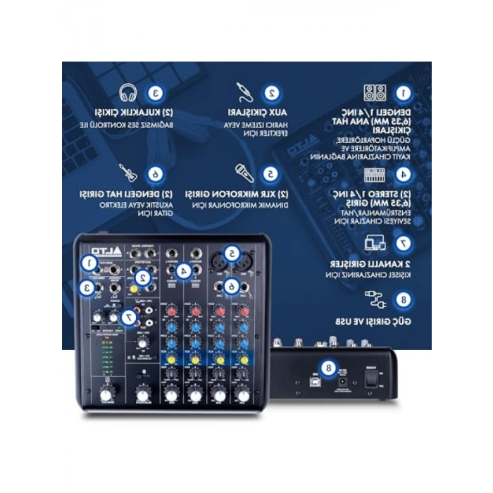 Taşınabilir Ses Mikseri - USB ve Bluetooth Bağlantısı