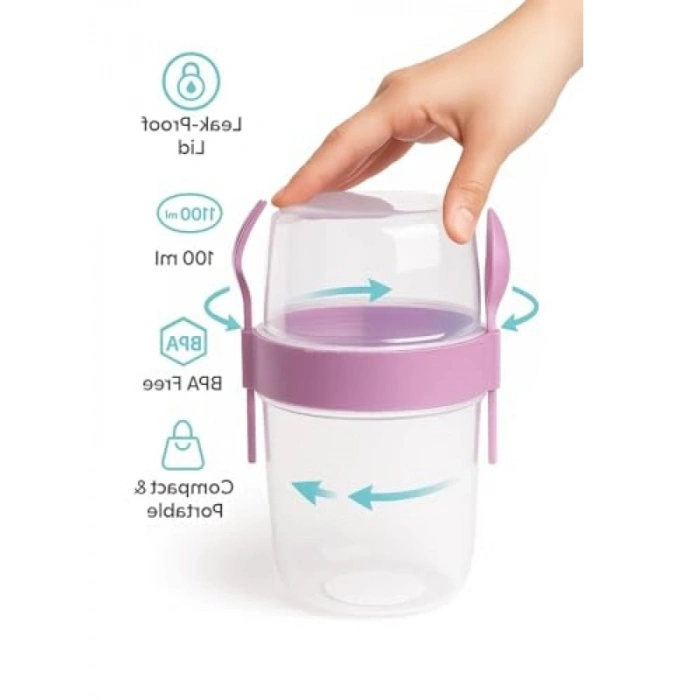 Taşınabilir Sızdırmaz Yoğurt ve Granola Kabı, 1100 ML, Pratik Tasarım, Kaşıklı