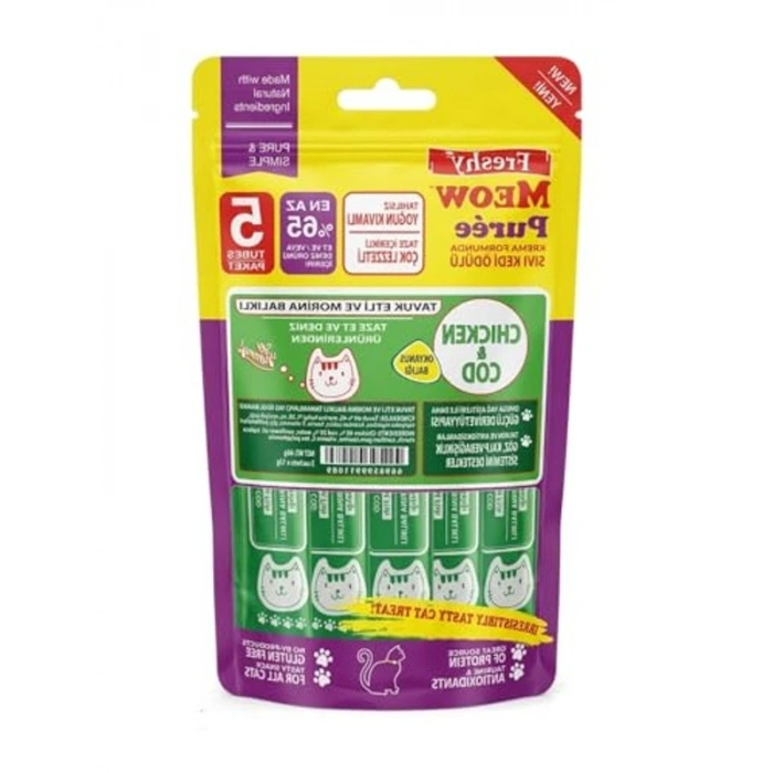 Tavuklu ve morina balıklı sıvı kedi ödülü, 5 x 12g