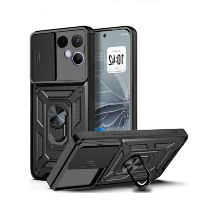 Tecno Pova C 2 İle Uyumlu PhoenixShield Sürgülü Sistem Kamera Korumalı Kapak Tam Koruma Manyetik Ve Kapak Siyah