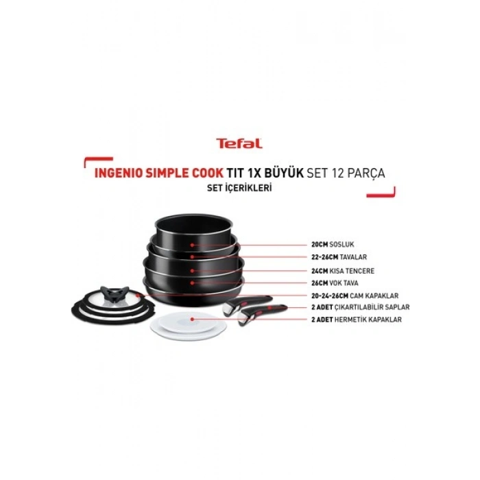 Tefal Ingenio SimpleCook 1X Büyük Tava Tencere Seti - 12 Parça