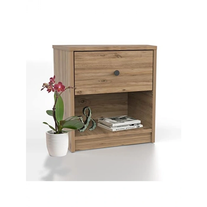 Tek Çekmeceli Ceviz Renkli Komodin - Modern Tasarım