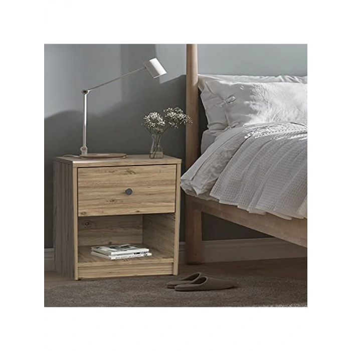 Tek Çekmeceli Ceviz Renkli Komodin - Modern Tasarım