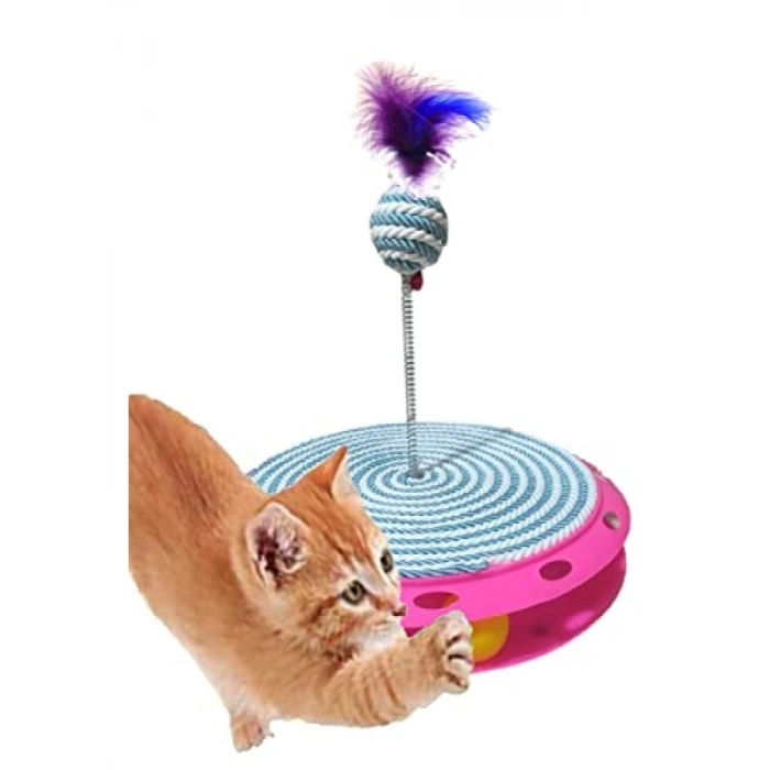 Tek Katlı Eğlenceli Kedi Oyuncağı ve Tırmalama (Turkuaz)