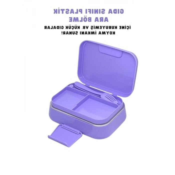 Tek Katlı Mor Paslanmaz Çelik 1030ml Lunchbox, 2 Bölmeli Sefer Tası