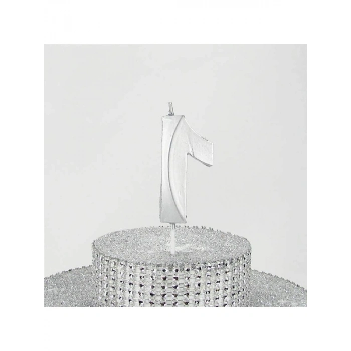 Tek Rakamlı Gümüş Gri Doğum Günü Mumu 6.5 Cm