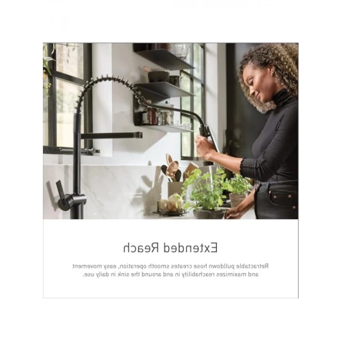 Tek Saplı Ön Durulama Yaylı Mutfak Musluğu, Paslanmaz Çelik