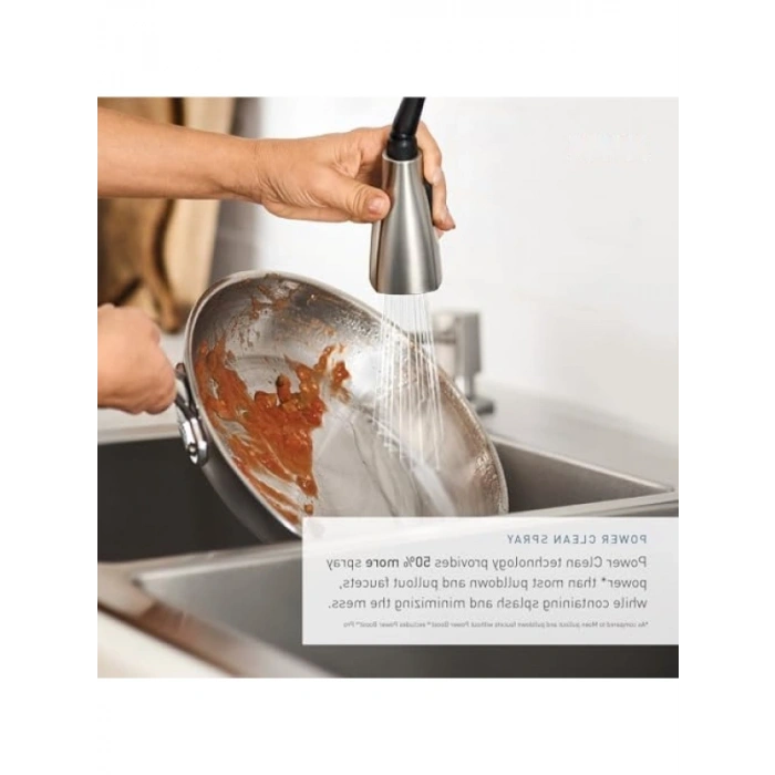 Tek Saplı Ön Durulama Yaylı Mutfak Musluğu, Paslanmaz Çelik