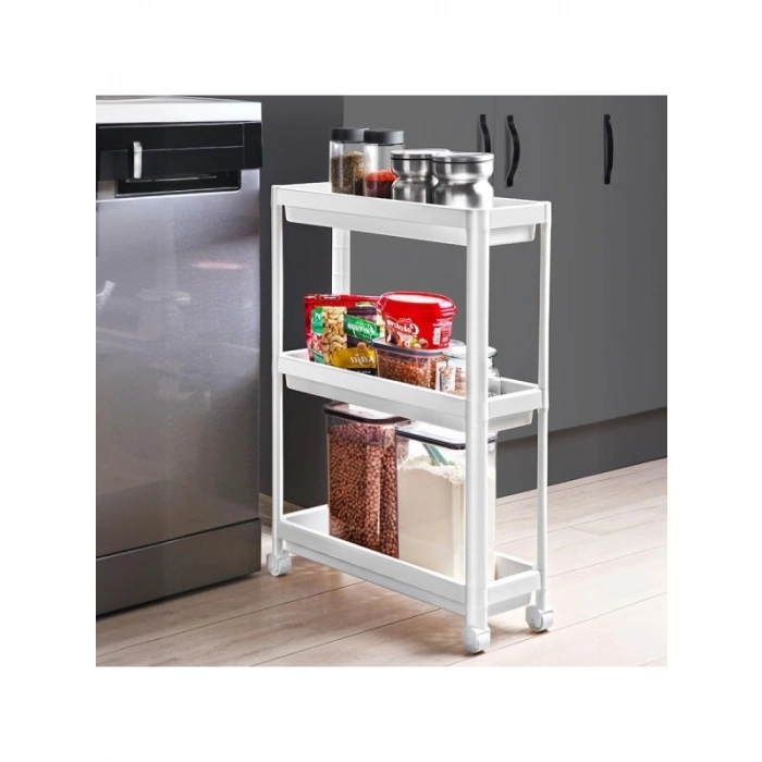 Tekerlekli 3 Katlı İnce Raf Ünitesi