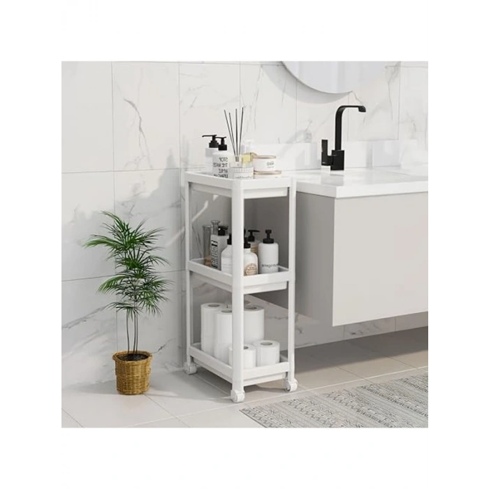 Tekerlekli 3 Katlı Raf Ünitesi: Dar Alanlar için Pratik Mutfak ve Banyo Çözümü