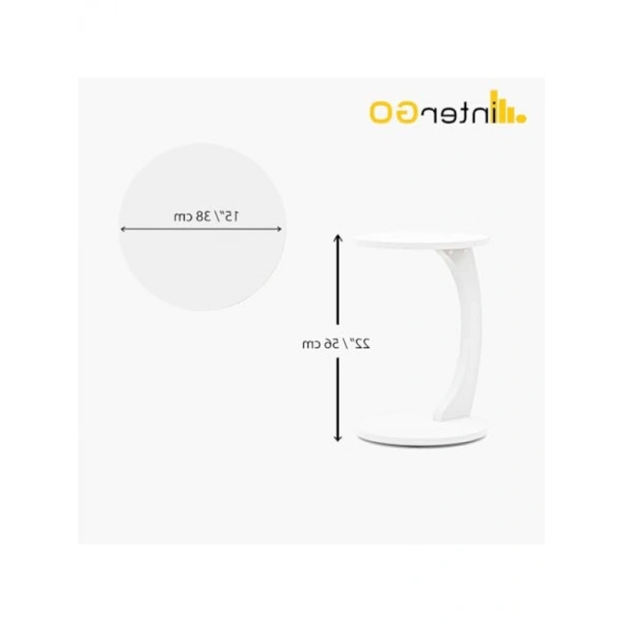 Tekerlekli C Şekilli Yan Sehpa - Beyaz