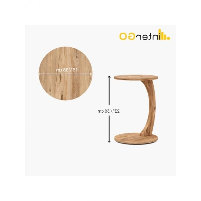 Tekerlekli C Şeklinde Modern Koltuk Sehpası - Atlantik Çam