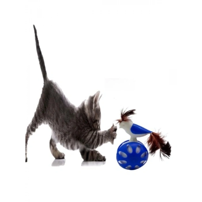 Tekerlekli Hacıyatmaz Kedi Oyuncağı (Mavi)