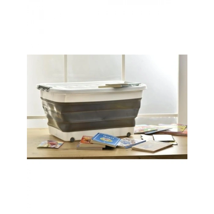 Tekerlekli Katlanabilir Şeffaf Saklama Kabı - 45 Litre