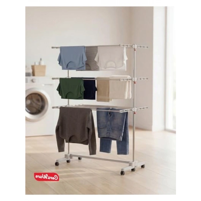 Tekerlekli Premium 3 Katlı Çamaşırlık | Kullanışlı ve Şık Tasarım ile Kurutmalık