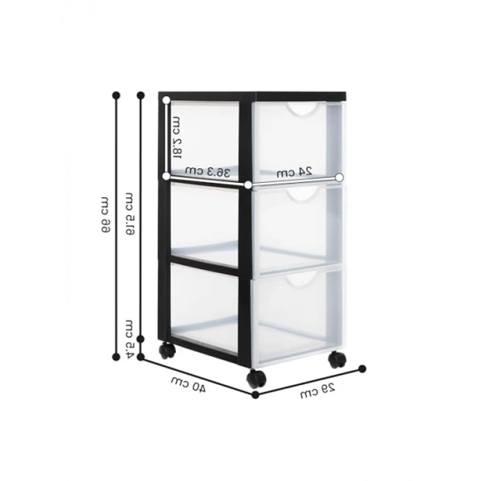 Tekerlekli ve Çekmeceli Saklama Kulesi - 3 x 15 L, Siyah