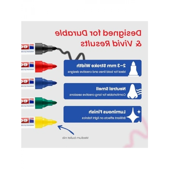 Tekstil Kalemi Seti - Siyah, Kırmızı, Mavi, Yeşil, Sarı