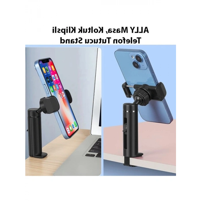 Telefon Tutucu Standı, Masa ve Koltuk Klipsli, Siyah Renk