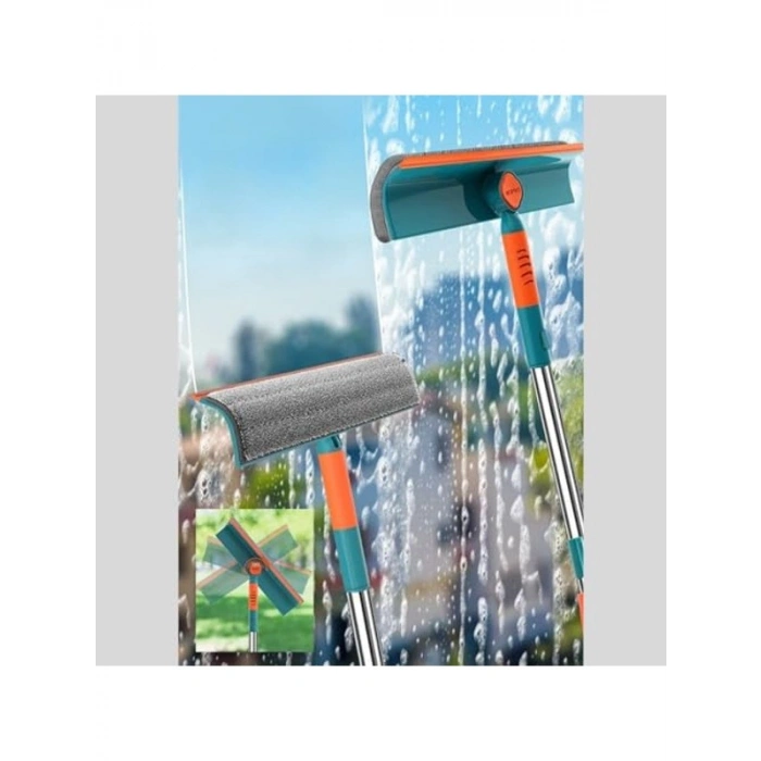 Teleskopik Cam Silme Aparatı, 180 Derece Dönebilen, Çift Taraflı