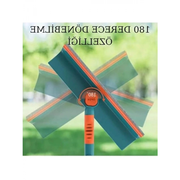 Teleskopik Cam Silme Aparatı, 180 Derece Dönebilen, Çift Taraflı