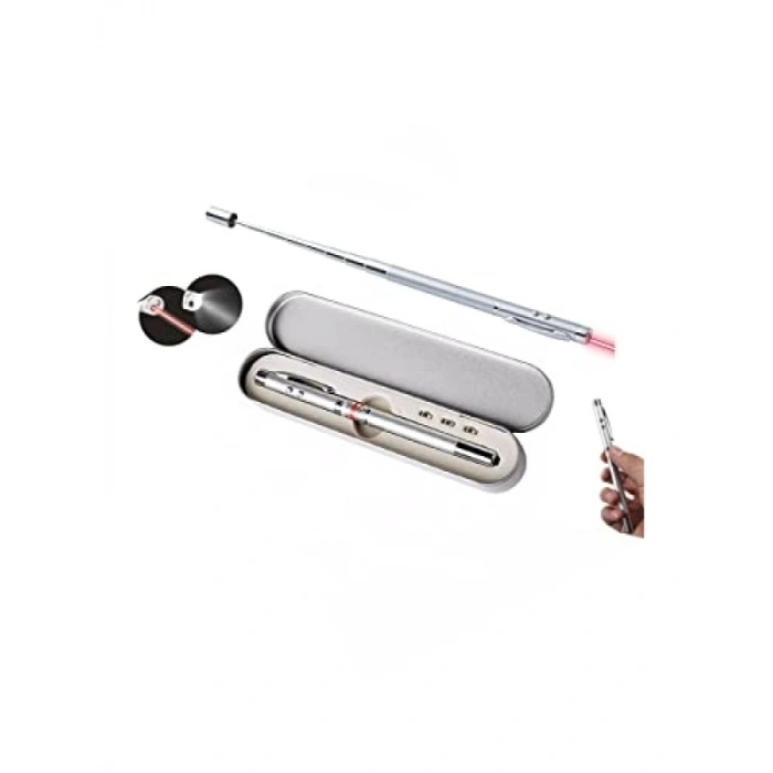 Teleskopik Metal Mıknatıslı Pointer Kalem - Kırmızı Işıklı