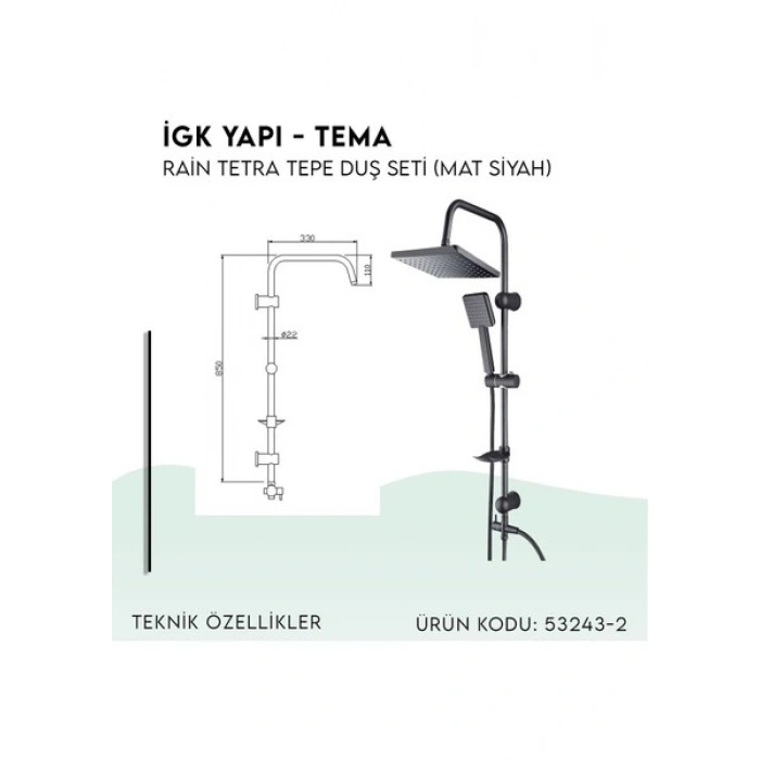 Tema Igk Yapı - Rain Tetra Mat Siyah Sürgülü Duş Seti (53243-2M)