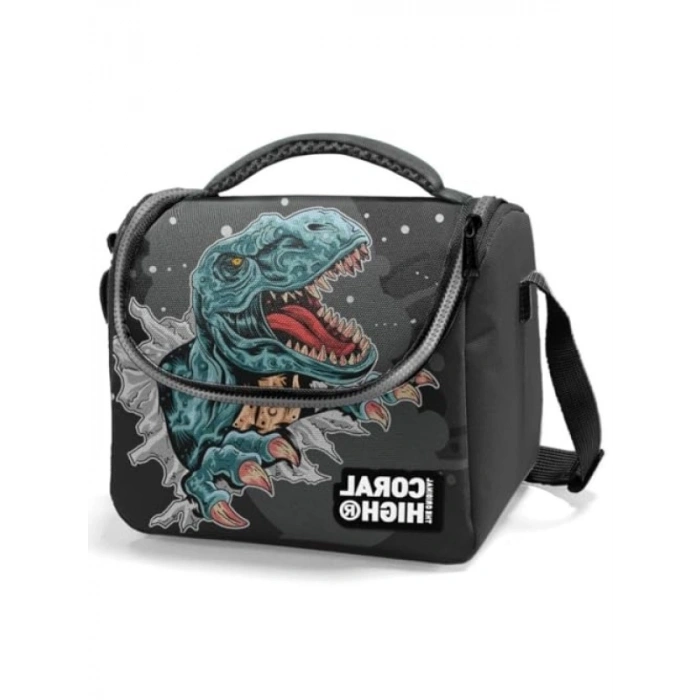 Termal Astarlı Erkek Beslenme Çantası - Siyah Gri Dinazor