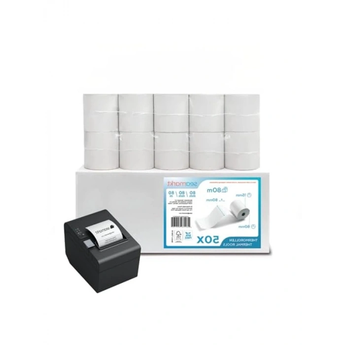 Termal Kağıt Rulo, 80 mm x 80 mm x 12 mm, 50li Paket