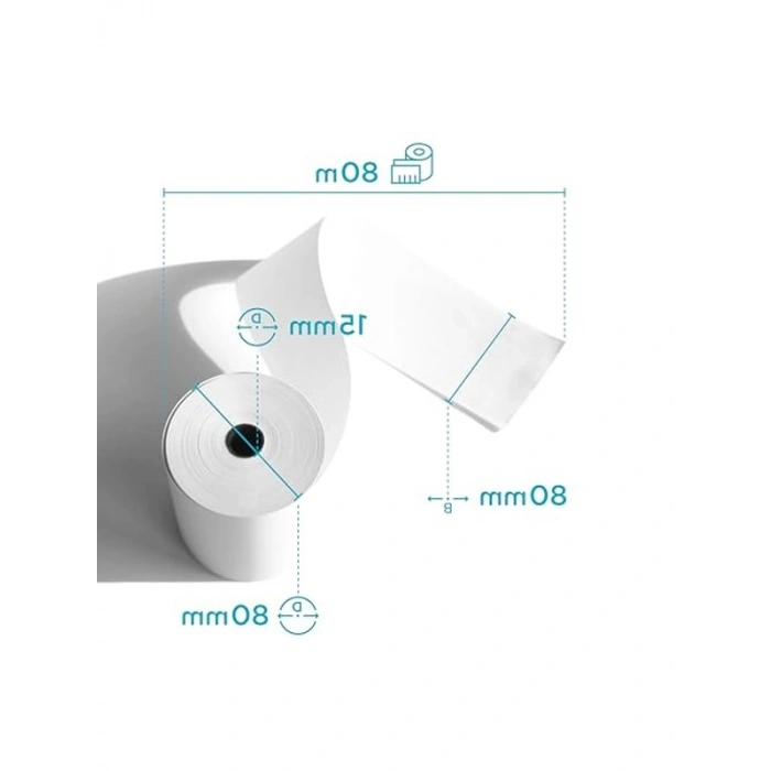 Termal Kağıt Rulo, 80 mm x 80 mm x 12 mm, 50li Paket
