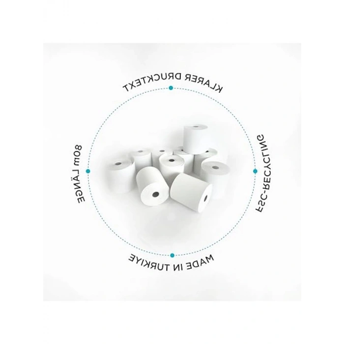 Termal Kağıt Rulo, 80 mm x 80 mm x 12 mm, 50li Paket