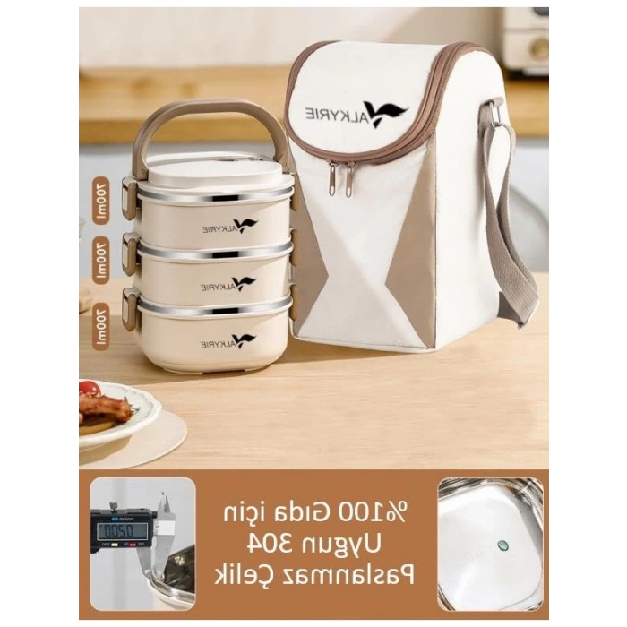 Termal Yemek Kabı, 2100 ml, 304 Paslanmaz Çelik, 3 Katlı