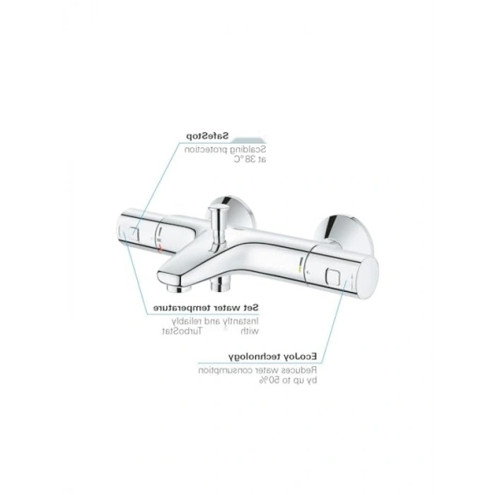 Termostatik Banyo Bataryası, Su Tasarruflu, Krom