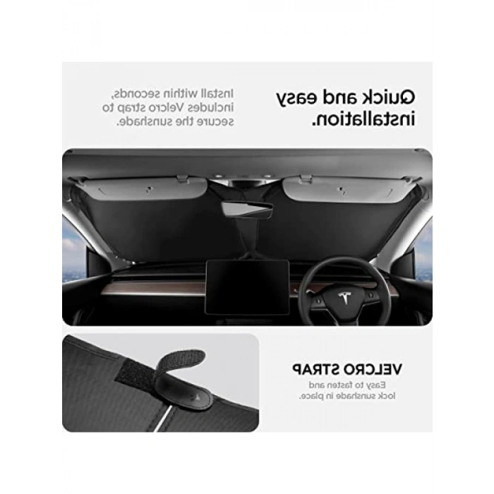 Tesla Model Y ve Model 3 için Katlanır Ön Cam Güneşlik