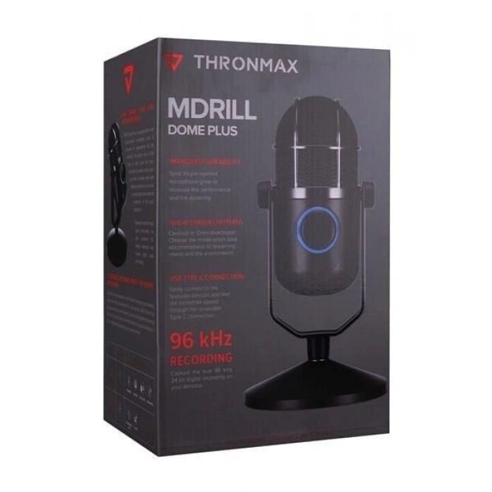 Thronmax M3PLUS Mdrıll Dome Plus Siyah USB 96KHZ 24BIT Hd 2tip Kayıt 3,5mm Ses Kontrol Ledli Mikrofon