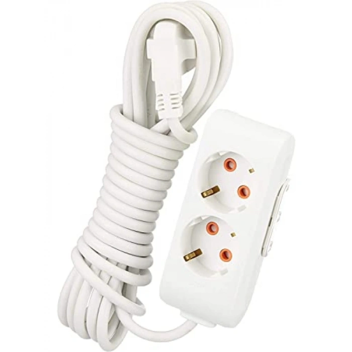 Topraklı 2li Kablolu Priz Seti, 5 Metre Uzunluk