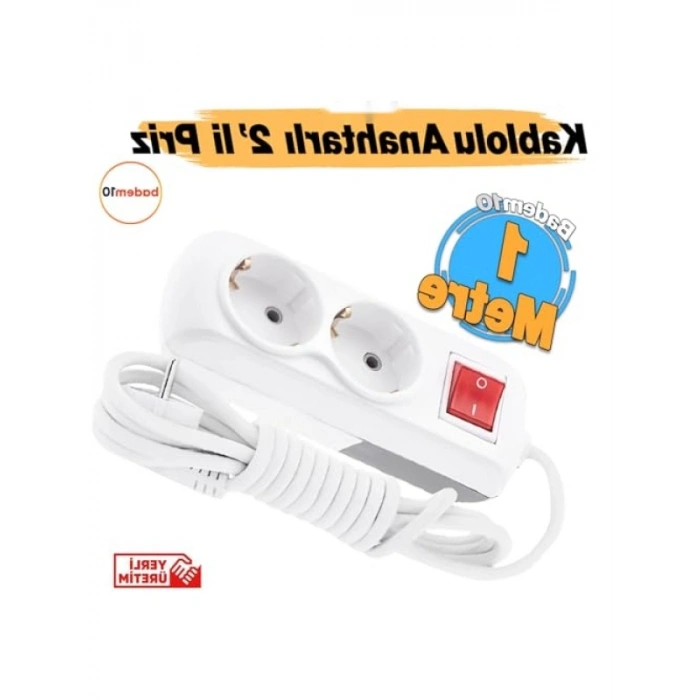 Topraklı Anahtarlı Çoklu Kablolu Uzatma Prizi, 1 Metre