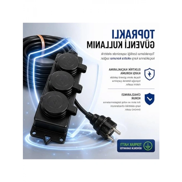 Topraklı Uzatma Kablosu, 3x2.5mm, 5 Metre Siyah Kauçuk
