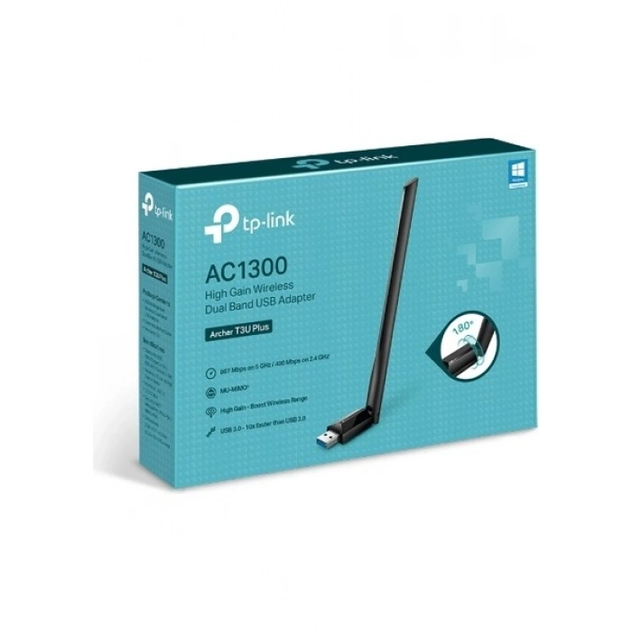 TP-Link Archer T3U Plus | Wi-Fi 5 USB Adaptör | AC1300 Mbps | Dual Band | MU-MIMO | Yüksek Çekim Gücü | Geniş Kapsama | Windows & macOS Uyumlu | Kolay Kurulum
