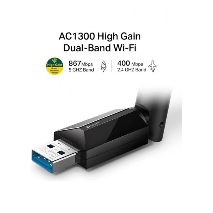 TP-Link Archer T3U Plus | Wi-Fi 5 USB Adaptör | AC1300 Mbps | Dual Band | MU-MIMO | Yüksek Çekim Gücü | Geniş Kapsama | Windows & macOS Uyumlu | Kolay Kurulum